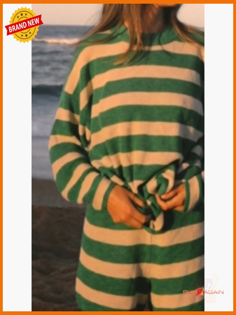 Oversized Striped Sweater Lounge Set Matching Pajama 2 Piece with Shorts - Picture 7 of 7